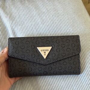 GUESS Black Signature Envelope Wallet with Gold Logo